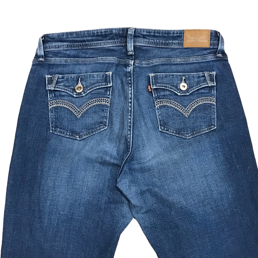 Levi’s 529 Boot Cut Jeans Curvy Mid Rise Embroidered Flap Pockets Medium Wash